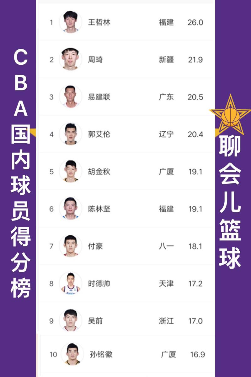 cba国内球员排名榜，cba球员名单排行国人  第1张